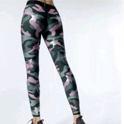 UltraCor Knockout Leggings Green Pink Camo Star Athletic sz S