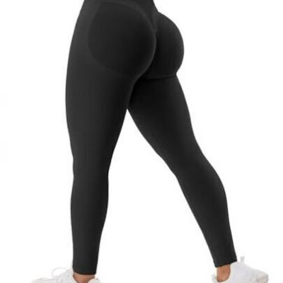 Women Impact Leggings Seamless Scrunch Butt Lifting Workout X-Large Black