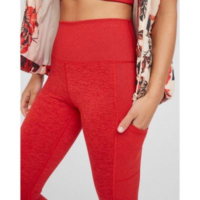 Vibrant Red High-Waisted Yoga Leggings with Pockets for Workout & Leisure