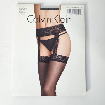 Calvin Klein Black Thigh High Stockings With Lace Garter Belt 386b Size B