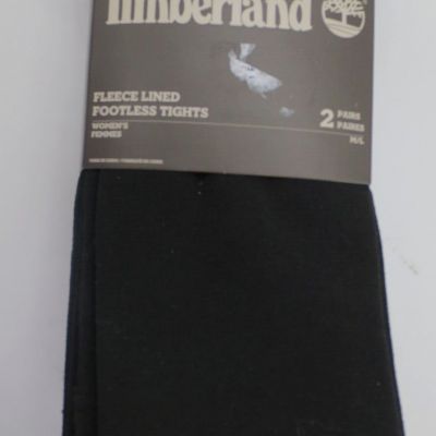 TIMBERLAND 2 Pair Black FLEECE Lined Footless TIGHTS Womens MEDIUM / LARGE NEW