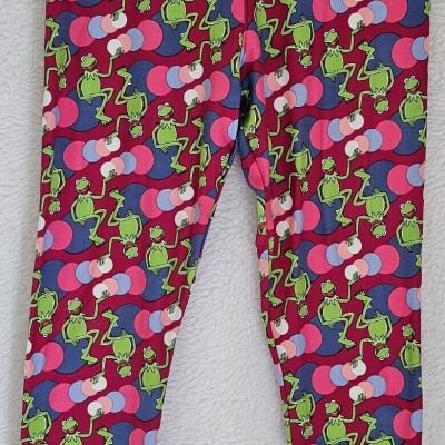 LuLaRoe Disney Leggings Pant Women Size Tall & Curvy Kermit The Frog Sueded NWOT