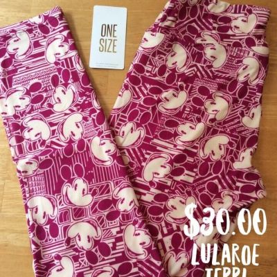 LLR One Size Disney Leggings Vintage Mickey Mouse Geometric Magenta Pattern