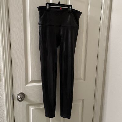 Spanx Black Faux Leather Leggings Women's Size Large