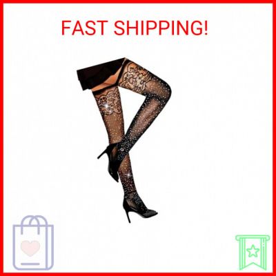 LUCKELF Women's Thigh High Stockings Sparkle Rhinestone Fishnets Sexy Mesh Tight