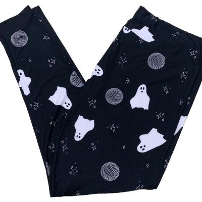 LuLaRoe Womens Leggings Size TC2 Ghosts Disco Ball Black Halloween Plus 18+ NWT