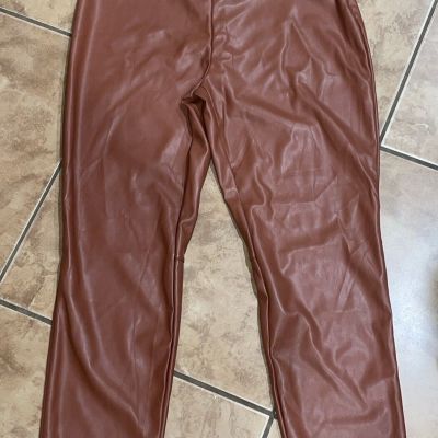 Fabletics Women's Vegan Leather Pull-On Stretch Leggings Mahogany XXL NWT Flaw