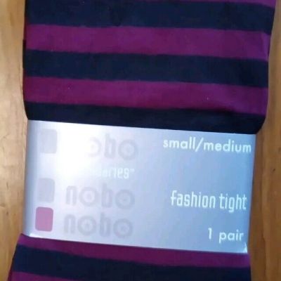 NOBO opaque TIGHTS NWT M BLACK Raspberry Stripe Medium  5'1