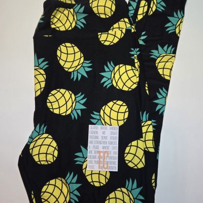 LuLaRoe TC Leggings PINEAPPLE Black Novelty Food Tall & Curvy (Size 12-18)  NWT