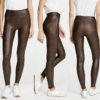 Spanx Snake Print Faux Leather Leggings In Brown Snakeskin #5678 Small