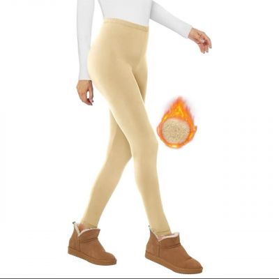 Fleece Lined Leggings Women, Winter Thermal Soft Warm Yoga Workout Pants Nude