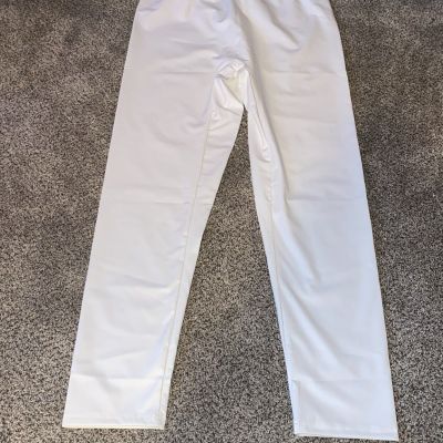 V Back Faux Leather Leggings White Size Large