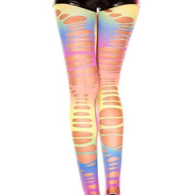 sexy MUSIC LEGS ripped SHREDDED rainbow PRINT footless TIGHTS leggins STOCKINGS