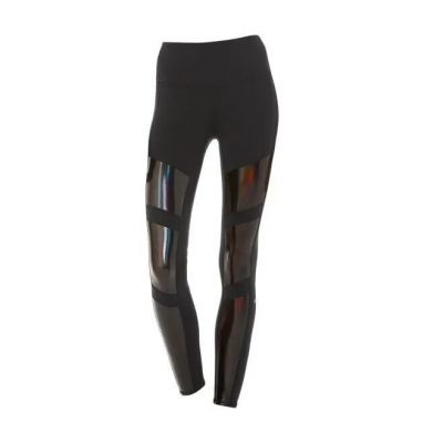 Alo Yoga Galaxy Moto Womens M Leggings Shiny Liquid Patent Leather Black Panels