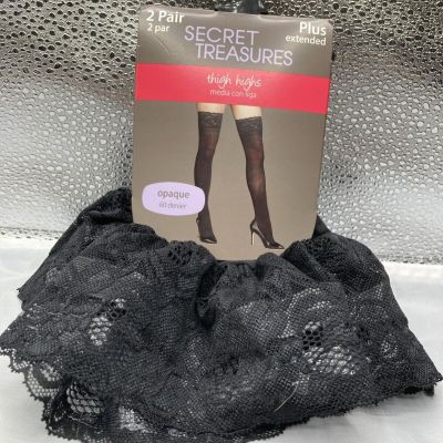 Secret Treasures Womens Tights Thigh High Black Opaque Plus Size 2 Pair