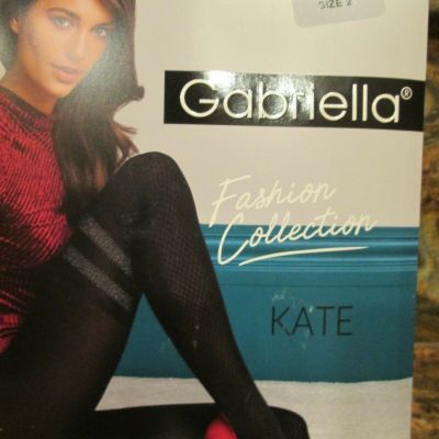 GABRIELLA KATE DIAMOND WEAVE PANTYHOSE TIGHTS TWO LUREX RINGS ON BLACK 3 SIZES