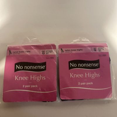 No Nonsense Knee Highs 2 Pair Pack Size Q Off Black Comfort Top Sheer Toe New 2