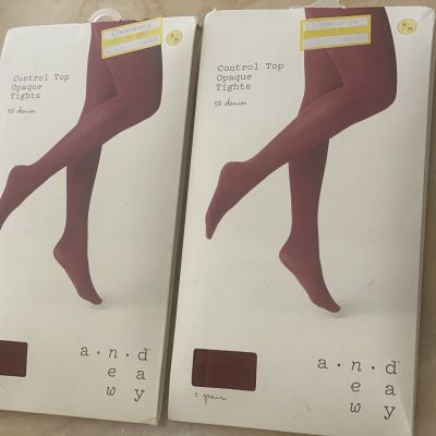 A NEW DAY SEXY WOMEN CONTROL TOP OPAQUE TIGHTS LOT 2-BING CHERRY COLOR -SIZE S/M