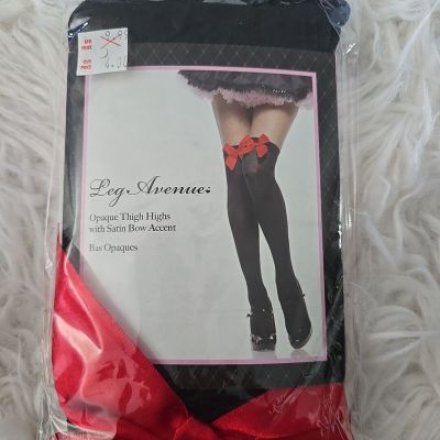 Leg Avenue Opaque  Thigh High With Satin Bow Accent