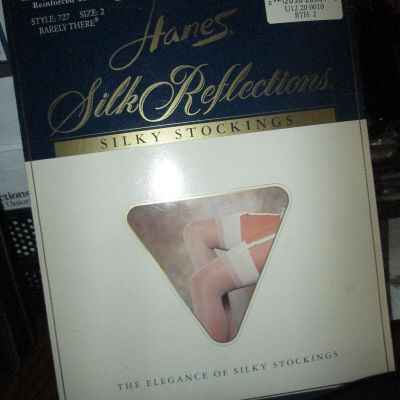 Hanes Silk Reflections 2 Pair Silky garter stockings Sz. 2 Barely There Lingerie