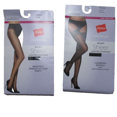 ???? Hanes Premium Women's Silky Sheer Thigh Highs Black, Medium + French Cut Lace