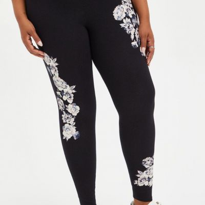 Torrid 5 Black Premium Full Length Legging, White Pink Floral Print, Size 5X 28