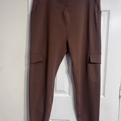 Pop Fit Brown Full Length Leggings Plus Size 3XL  4 Side Pockets Popfit Athletic