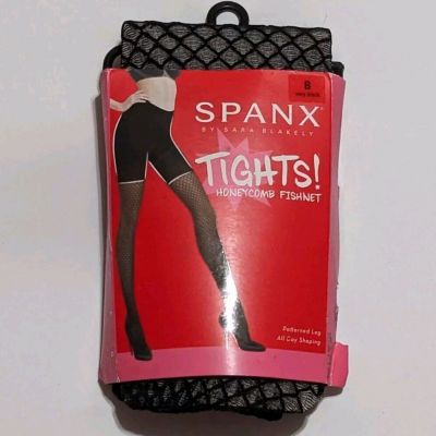 Spanx Honeycomb Fish Net Patterned Shaping Tights Very Black Size B NEW