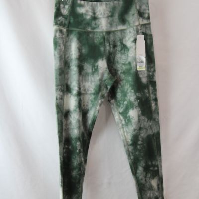 NWT Nicole Miller Sport Women's Green/Ivory Tie Dye Active Ankle Leggings sz L