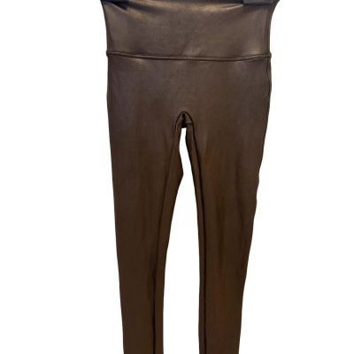 Spanx Faux Leather Leggings Size M Bronze Ankle Skinny Contour Power Waistband