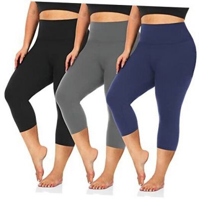 we fleece 3 Pack Plus Size Capri Leggings for XX-Large 3pack Black/Grey/Navy