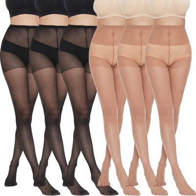 MANZI 6 Pairs Pantyhose for Women 20 Denier High Waist Sheer Tights