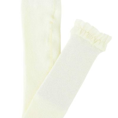 Girls Footless Ruffle Tights - Ivory - 6-8