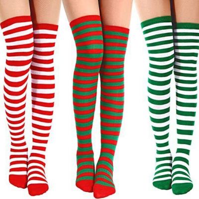 Thigh High Socks Above the Knee Colorful Striped Christmas Party Xmas Cosplay