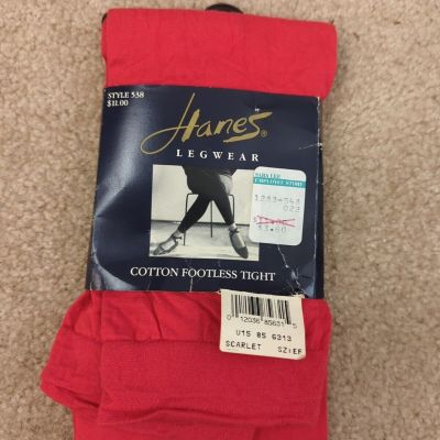 Vintage Hanes Legwear Cotton Footless Tights Scarlet Red Sz EF NYLON COTTON