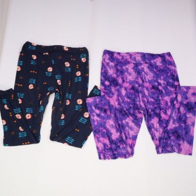 LULA ROE leggings set of 2 Size TC2 (18+) Purple tie dye/ blue poppys