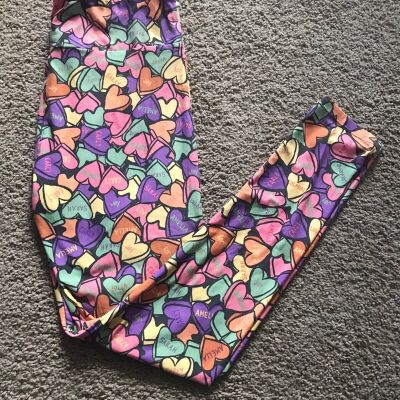 Lularoe TC Leggings Conversation Hearts Multi Color Style Names. Rare New