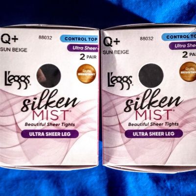 L'eggs Silken Mist Ultra Sheer Q+ ( 175-240 lbs ) Control Top/Sun Beige/4 Pairs