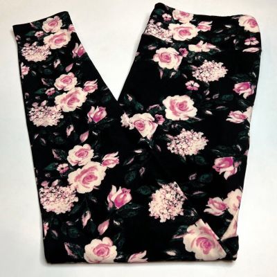 NEW LuLaRoe TC Leggings HTF BLACK PINK GREEN Watercolor ROSE Flower Beautiful