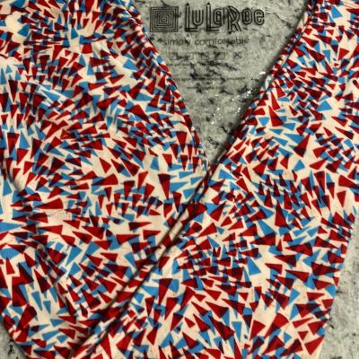 LuLaRoe Tall & Curvy Leggings Red & Blue Triangles on White background