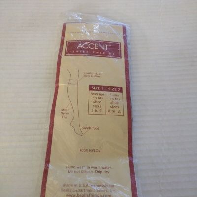 2 Pairs Sandalfoot Women's Knee Highs Accents Brand Size 2 Suntan NEW!