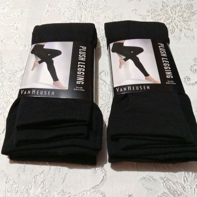 2 NEW Van Heusen Plush LEGGINGS S/M black