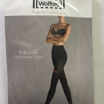 NWT Wolford Velvet De Luxe 66 Black Tights M Leg Support Shape & Control