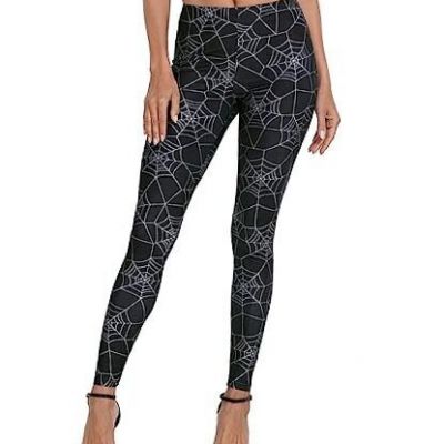 Trendy Design Workout Leggings - Fun Fashion Graphic Printed Small Spiderweb