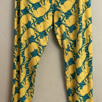 Lularoe TC Teal Yellow Rhino Print Leggings