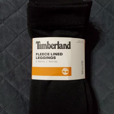 NWT Timberland Black Fleece Lined Footless Tights Womens MEDIUM/LARGE 2 Pair