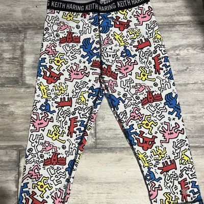 Keith Haring Forever 21 White Print All Over Workout Athletic Capri Leggings SML