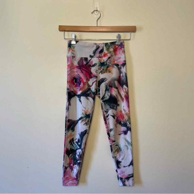 Betsey Johnson XS athletic floral leggings white pink bohemian workout gym