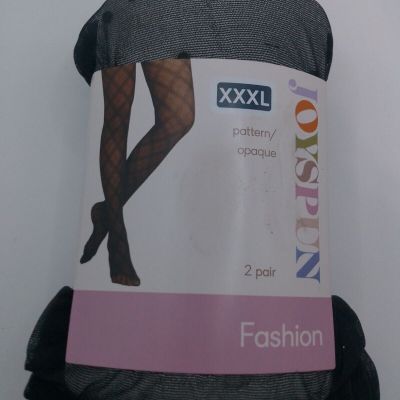 NWT Womens 2 Pair Fashion Tights Pattern & Opaque Sz XXXL Black /Black Lace