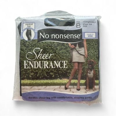 No Nonsense Sheer Endurance Pantyhose Control Top Size B Midnight Black 1 Pair